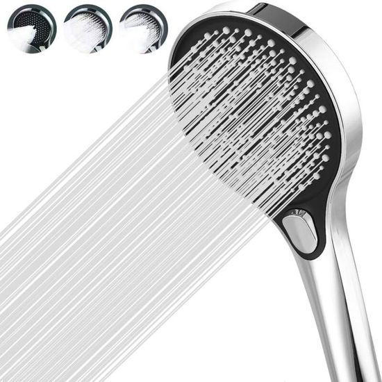 Cobbe Pommeau De Douche Avec Tuyau 140cm - Douchette Économie D'Eau Anti-Calcaire 3 Jets, Grande Tête Chromée 13cm