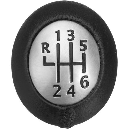 Pommeau De Levier De Vitesses Renault Compatible Espace IV, Clio III, Etc. - Cuir Noir Avec Inserts Argent, Référence 8200050527 - 2