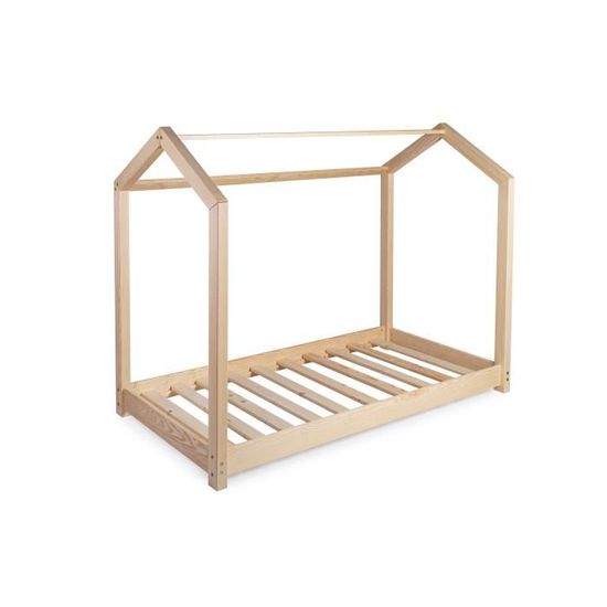 Lit cabane en bois pour enfant avec sommier 140 cm x 200 cm - solide et robuste - qualité