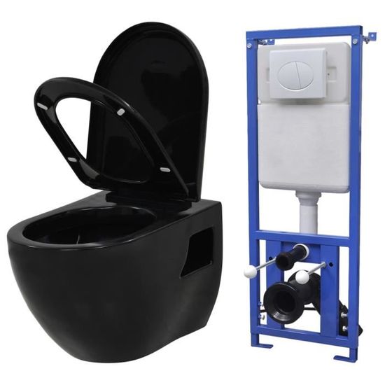 TENDANCES 2021 - Pack WC à poser, Toilette portable, suspendue au mur avec réservoir caché Céramique Noir GIF16327