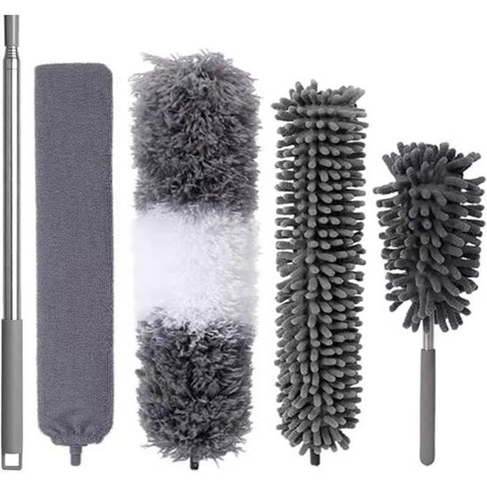 Kit Plumeau Magnétique 62 Pièces – 60 Recharges + 2 Manches Télescopiques, Compatible Swiffer, Microfibres Antistatiques