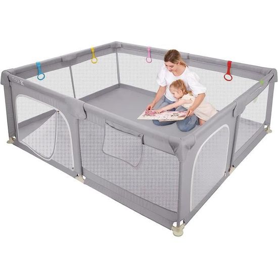 Yoleo Parc Bébé, Barrière De Sécurité Portail Parc XXL Avec Panier De Basket, Parc à Bébé Enfants Centre D'activités De Sécurité, Plastique, Pliable, (Bleu 4Panneaux