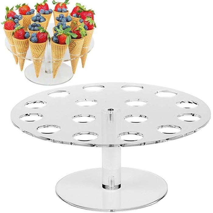 Support pour Cornet Glace 16 Trou Cornet de Glace Crème Cône Acryliques Tenir Cône Sushi pour la Fête d'anniversaire- transparent