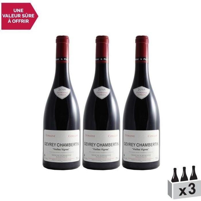 Gevrey-Chambertin Rouge 2018 - Lot de 3x75cl - Domaine Christophe Coillot - Vin AOC Rouge de Bourgogne - Cépage Pinot Noir