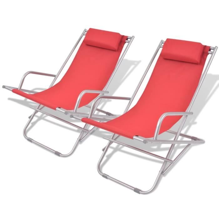 Chaises longues-Chaise de jardin Camping pliables 2 pcs Chaise de Repose 69 x 61 x 94 cm (l x P x H) Pliante Transat DE jardin��5710