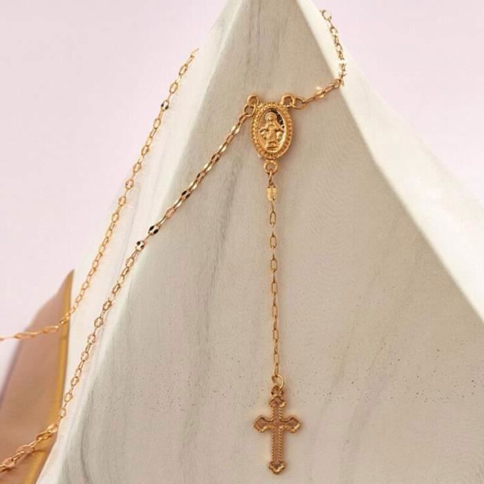 Chapelet Croix Médaillon Sainte Vierge Or Rose, Médaille Miraculeuse, Rosaire, Pendentif Religieux Chrétien, Collier Catholique