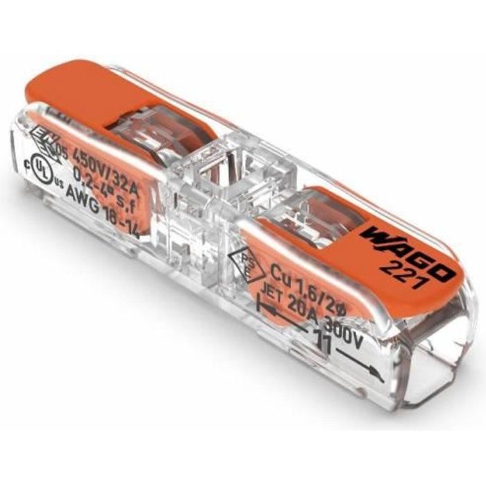 Borne à levier WAGO pour tous types de conducteur - 2 x 4 mm² en ligne - 60 pièces - 221-2411