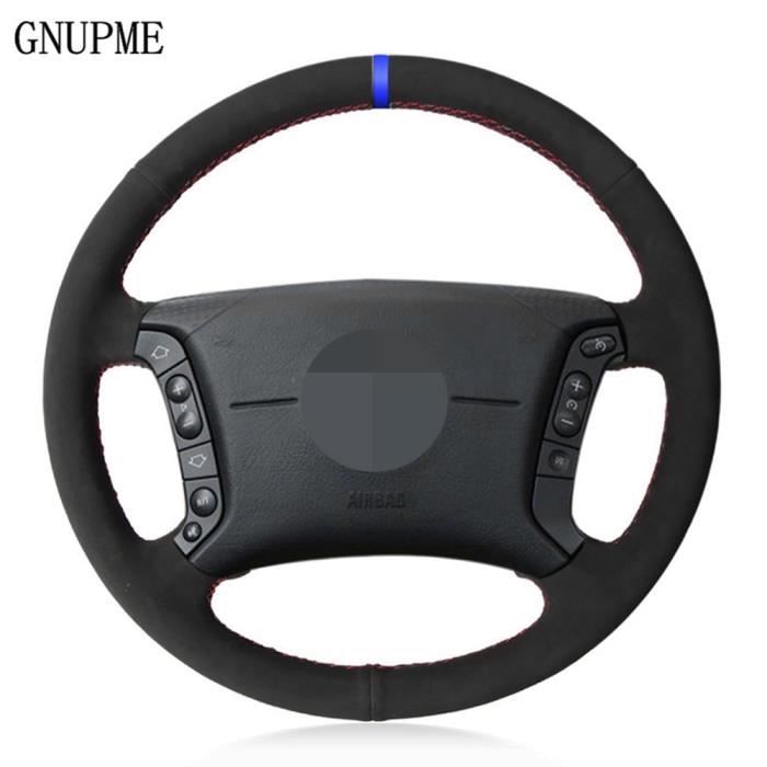 Housse de volant de voiture en cuir suédé véritable noir, pour BMW E36 1995 1997 E46 1998 2004 X3 E83 Light Blue Thread