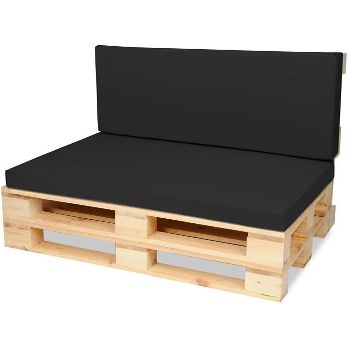 Matelas Coussin Dossier pour Palette Canapé 120x80 cm et Appui 120x40 - Intérieur/Extérieur – imperméable – Mousse - Noir