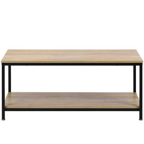 Table basse de style simple, table de salon rectangulaire avec cadre robuste en métal et grande étagère de rangement