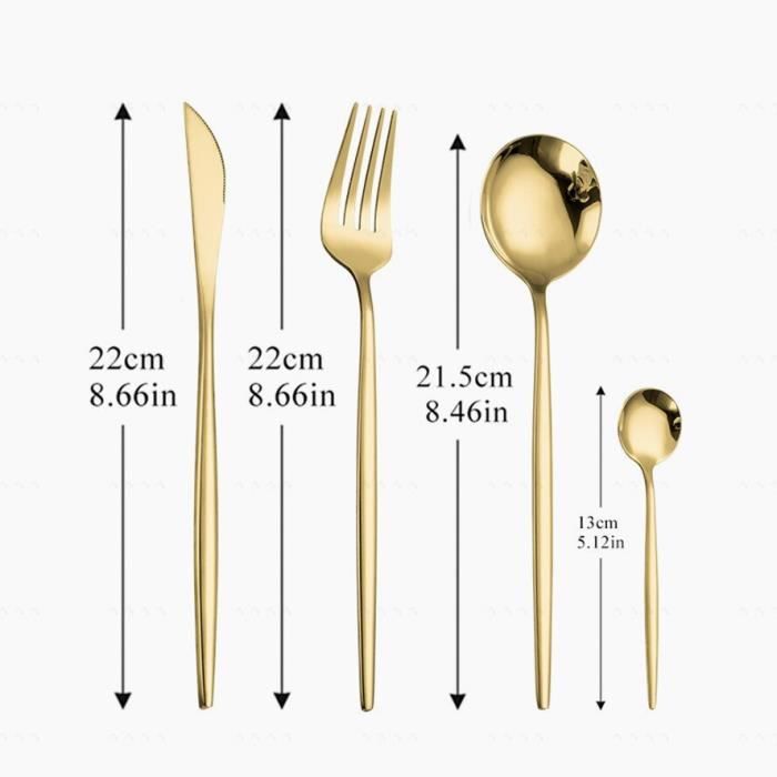 Services de table,Argent noir 4 Pièces Set de Couverts en Or En Acier Inoxydable Déjeuner Vaisselle Set Couverts - Type gold