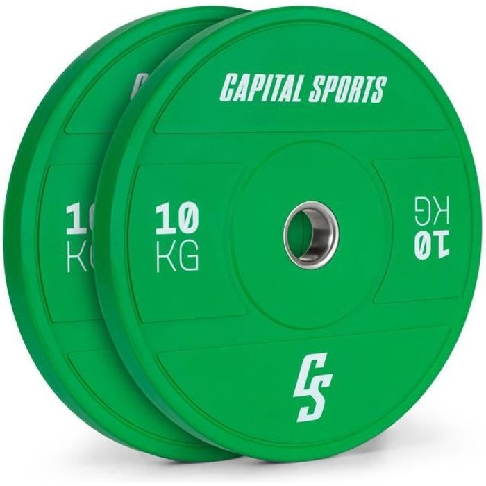 Disques pour haltères, barres Cross-Training et olympiques -CAPITAL SPORTS Nipton 2021 -2x 10kg - Vert