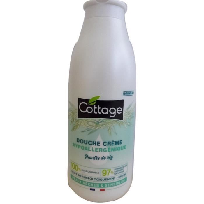 COTTAGE Douche crème hypoallergénique - Poudre de Riz 97% d'ingrédients d'origine naturelle - 560 ml