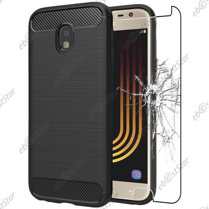 ebestStar ® pour Samsung Galaxy J3 2017 SM-J330F - Coque Motif Fibre Carbone Luxe 2 barres horizontales Silicone Gel Cussins d'Air