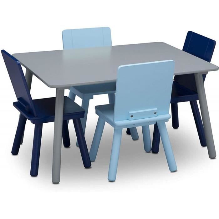 DELTA CHILDREN Table rectancgulaire gris + 4 chaises bois bleu