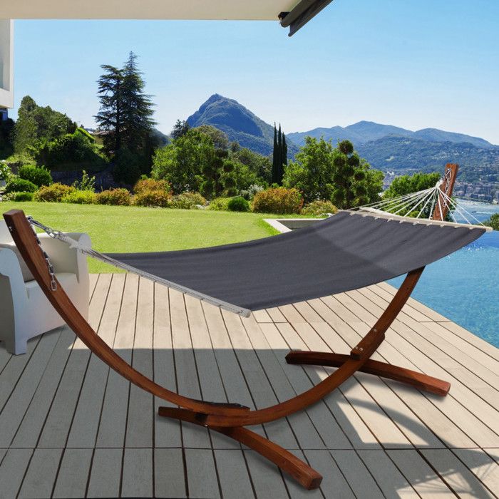 ID MARKET - Hamac XL avec support bois et toile grise anthracite