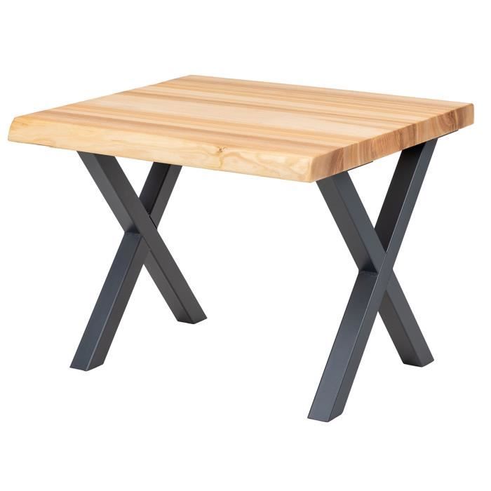 LAMO MANUFAKTUR Table basse en bois - industriel - salon - 60x60x47cm - frêne naturel - pieds métal gris - modèle design