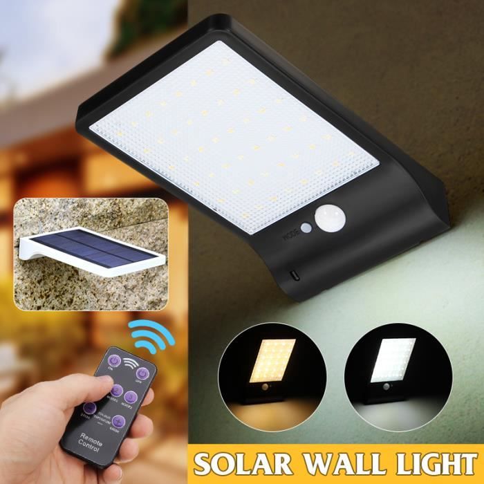 Lot 2 pcs Lampe solaire 48 LED télécommande sans fil étanche avec détecteur de mouvement pr extérieure jardin Noir