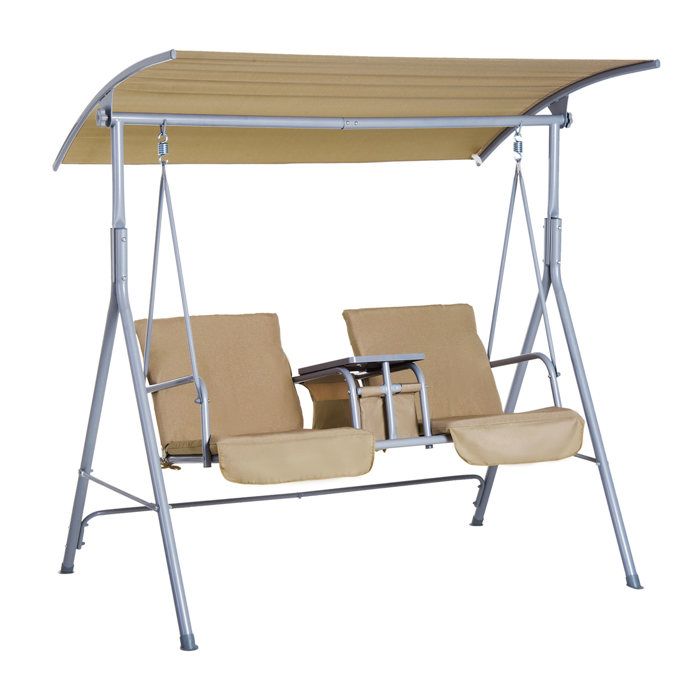 Outsunny Balancelle Design de Jardin 2 Places Inclinaison Toit réglable Tablette rétractable Rangement Acier Gris Clair Beige