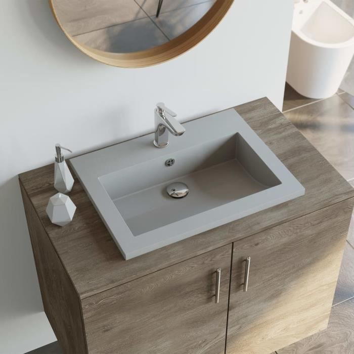 Lavabo Vasque à poser Vasque à trou pour salle de bainen granit 600 x 450 x 120 mm Gris