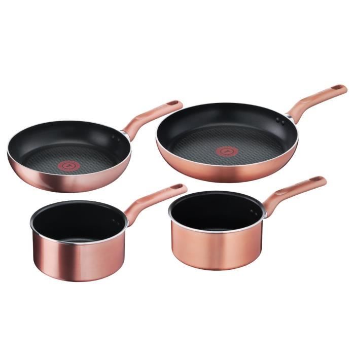 TEFAL G803S404 Set 4 pièces COOK'N SHINE - 2 poêles 24/28cm + 2 casseroles 18/20 cm - Tous feux dont induction - Poignées fixes