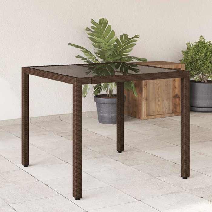 vidaXL Table de Jardin avec Dessus en Verre Table à Manger Table de Repas Meuble de Patio Terrasse Extérieur Marron 365528