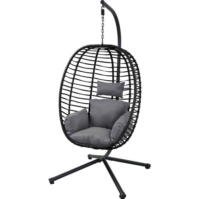 SVITA BELLY fauteuil suspendu avec cadre fauteuil suspendu pliant siège suspendu panier suspendu noir
