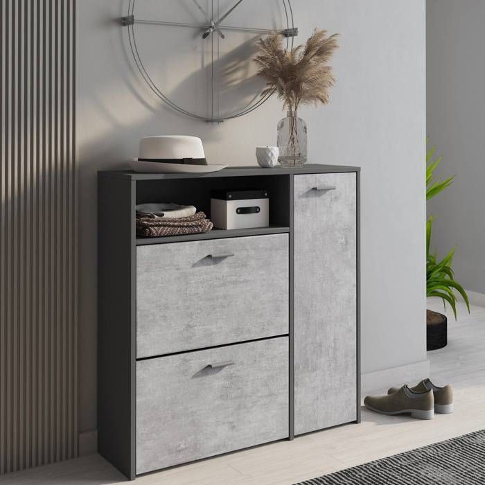 Meuble à chaussures Dpinn - Dmora - Mélaminé  - Anthracite 91.5x27h94 cm