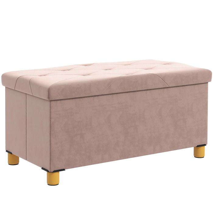 Banc de rangement - HOMCOM - pliable - volume 67L capacité de charge 120 kg - avec couvercle - 76 x 38 x 38 cm - rose