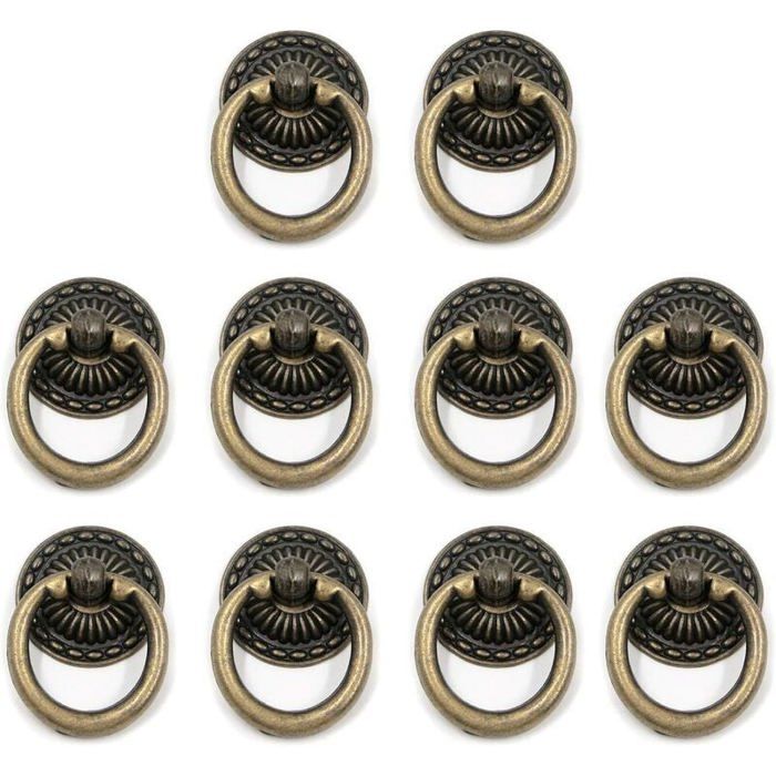 10 Pièces Boutons de Tiroir Vintage Anneau Poignée de Porte pour Meubles en Alliage de Zinc avec Vis Bronze
