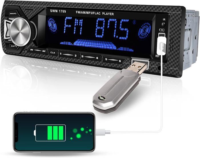 Autoradio Bluetooth 5.0 1 DIN - FM, USB, AUX, Lecteur MP3 - Kit Mains Libres Avec éclairage 7 Couleurs