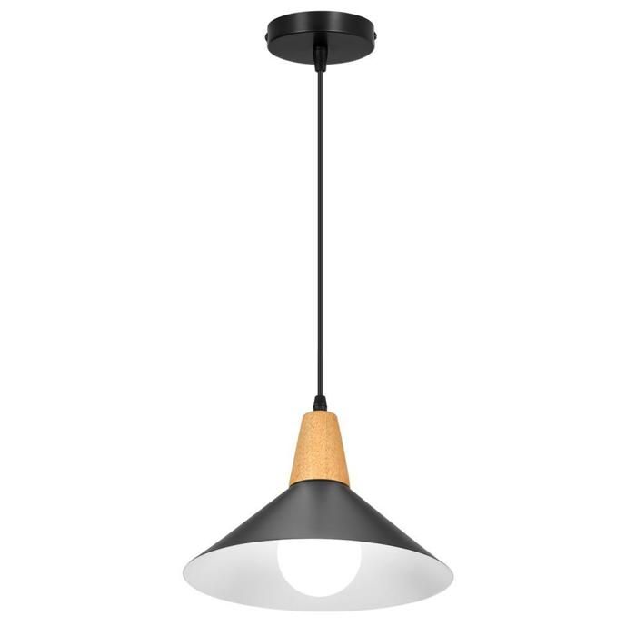 WOTTES Suspension en Bois et Métal - Noir 1pcs Ø25cm - E27 - Design rétro Chapeau - Éclairage intérieur Lustre Cuisine