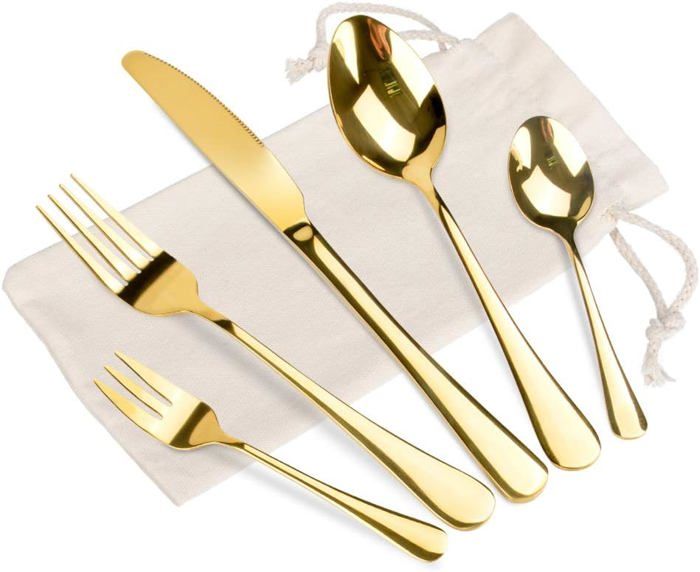 Set De Couverts Noir Et Or Un Service 12 Personnes, 60 Pièces Couverts