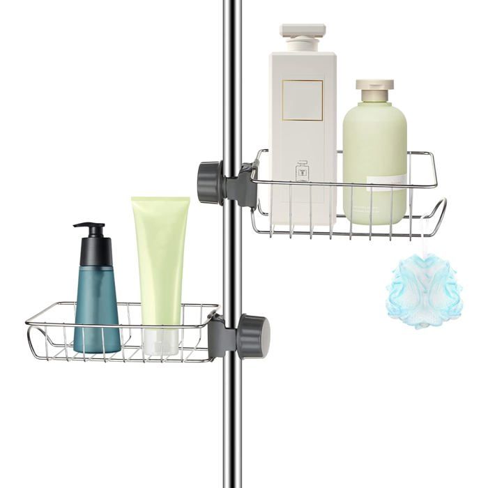 Lot de 2 étagères de douche télescopiques en acier inoxydable sans perçage support de douche porte-savon porte-shampoing