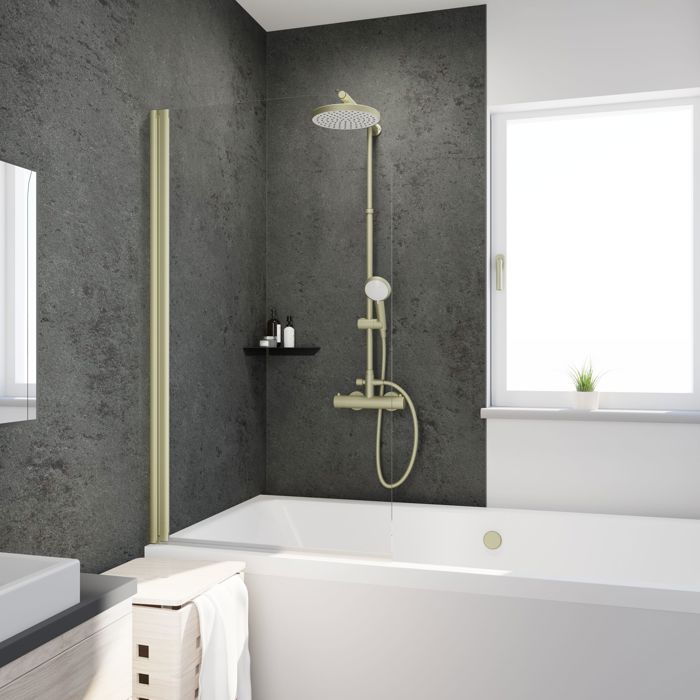 Schulte pare-baignoire 80x140cm paroi de baignoire réversible dorée anticalcaire pliant volet pivotant transparent or mat