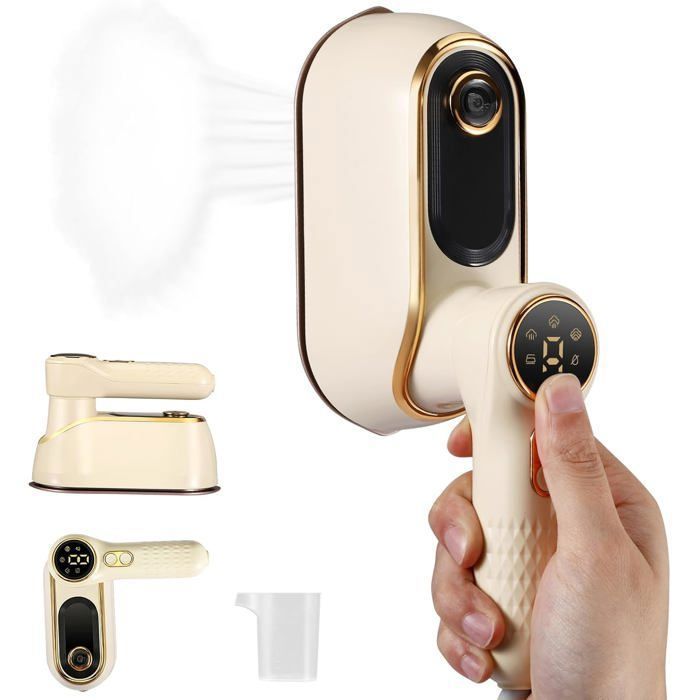 Fer à vapeur de voyage 1200 W écran LCD chauffage rapide en 10 secondes poignée rotative à 180° pour la maison le dortoir - Dussdote