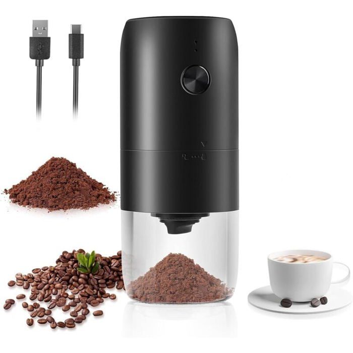 Moulin à Café Électrique 38 Réglages USB Rechargeable - Broyeur Portable Pour Voyage & Camping (Noir)