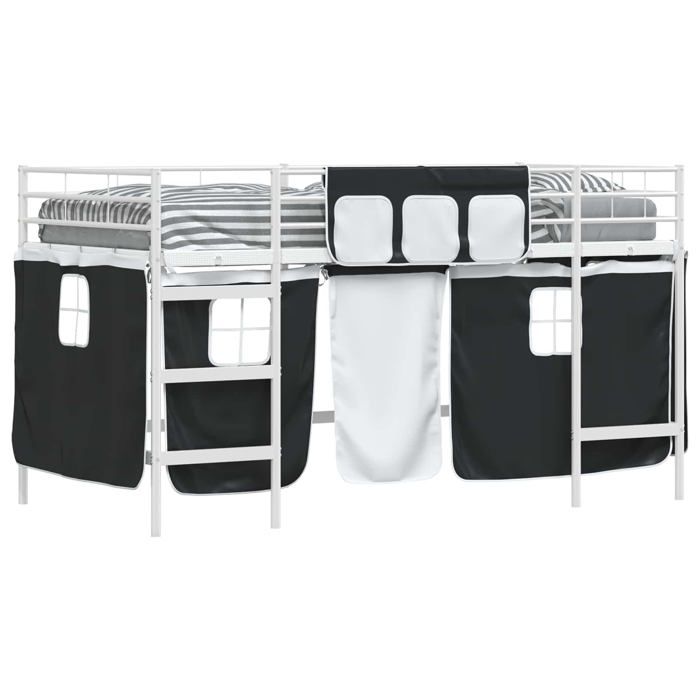 Lit mezzanine pour enfants - vidaXL - Blanc et Noir - Métal - 105x205x116 cm - Lit simple 90x190 cm - Rideaux inclus