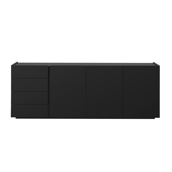 Miliboo - Buffet noir laqué brillant 3 portes 4 tiroirs L200 cm ISAURE