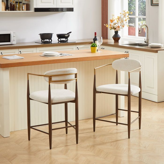 Tabourets de bar avec accoudoirs - Ensemble de 2 pièces - Style maison de campagne française - Cadre brun foncé
