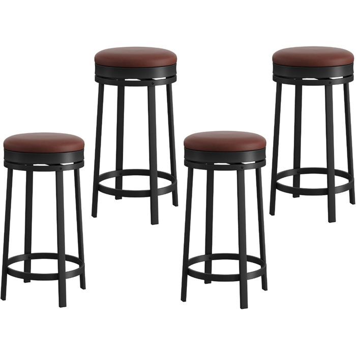 4pcs Tabouret De Bar Pivotant sans Dossier - Assise Ronde Rembourrée en Cuir PU- - Structure Métal Robuste - Hauteur 76 cm-marron