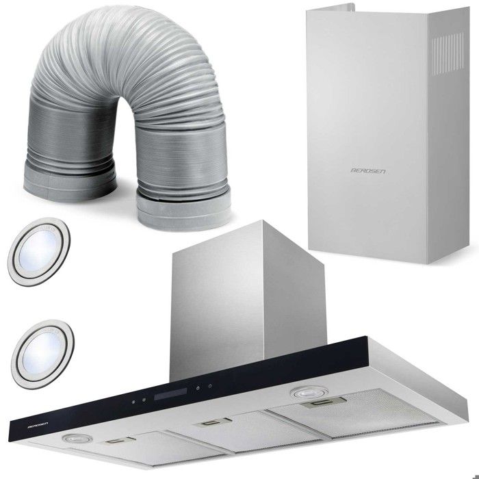 Hotte îlot inox - BERDSEN - 90 cm - Éclairage LED - 3 vitesses - Filtre à graisse - Installation îlot - Acier inoxydable