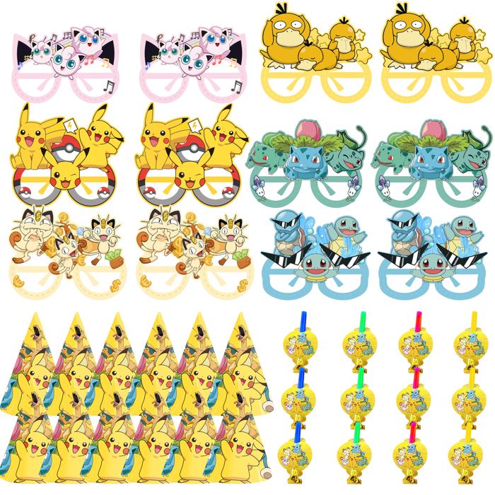 Kit de fête - INBOXXARTY - Pikachu - 6 verres papier - 6 chapeaux - 6 sifflets