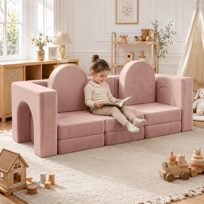 Canape Convertible Lit Enfant - Avec accoudoirs et dossier - 179x65x57cm-Pour Chambre denfantChambre à CoucherSalle de Jeux-Rose