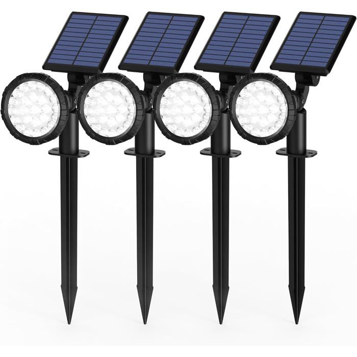 Spots solaires dextérieur - CACTOSE - Lot de 4 - 25 LED - Étanche IP65 - Montage au sol ou mural
