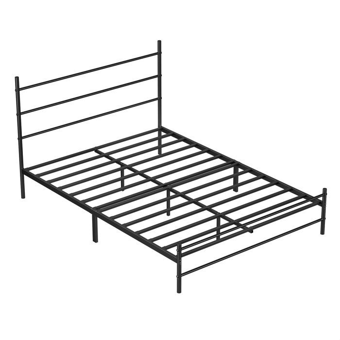 Lit double 140 x 190 cm - FLASIDU - cadre de lit en fer - Lit avec cadre en fer - style industriel - avec tête de lit - Noir