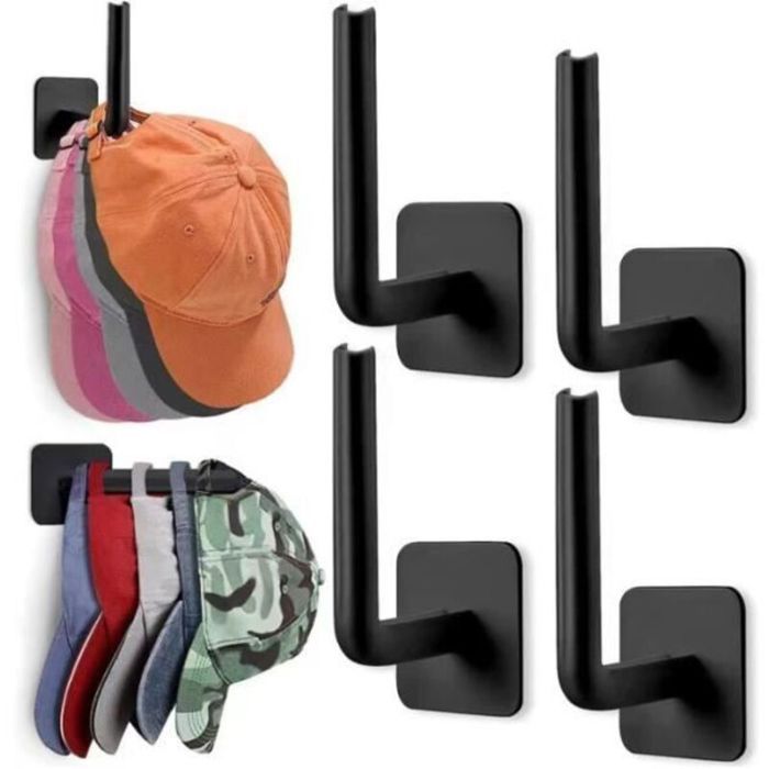 Lot de 4 crochets noirs pour casquettes – rangement pratique et gain de place