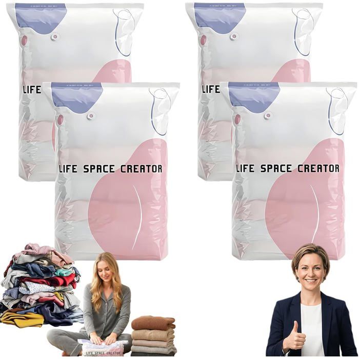 Life Space Creator Storage Bags - Better Life Space Vakuumbeutel No Pump Vacuum Storage Bags IPX6 Fast Compression (4PCSL)