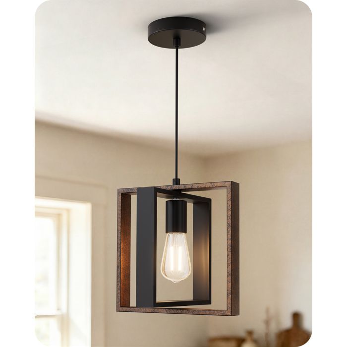 Suspension Luminaire - EDISHINE - Design Cadre Carré - Hauteur réglable 1 5 m - Douille E27 - Style Campagne