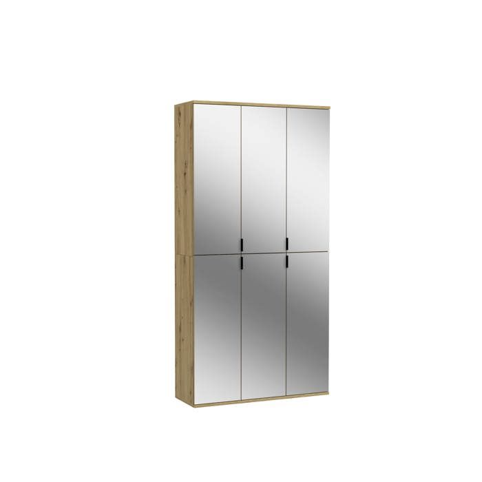 [en.casa] combinaison de meubles d’entrée chêne artisan et miroir 91 x 34 x 193 cm
